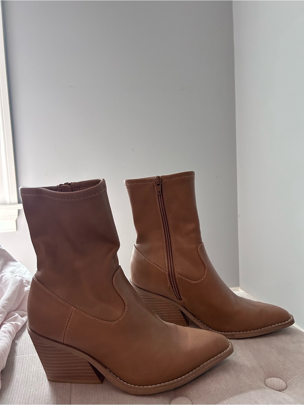 Women's Brown Mid-Calf Heeled Boot with Side Zip